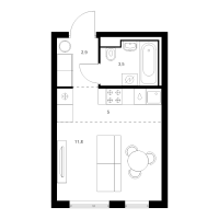 Студия № 1.11.2 Корп.: 6 , Секция 1  в ЖК Витебский парк