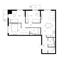 4 ккв (Евро) № 1.9.6 Корп.: 6 , Секция 1  в ЖК Витебский парк