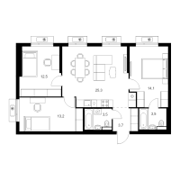 4 ккв (Евро) № 3.9.11 Корп.: 6 , Секция 3  в ЖК Витебский парк