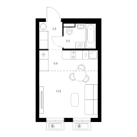 Студия № 3.9.8 Корп.: 6 , Секция 3  в ЖК Витебский парк