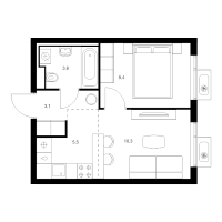 2 ккв (Евро) № 1.5.8 Корп.: 6 , Секция 1  в ЖК Витебский парк