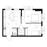 3 ккв (Евро) № 2.2.1 Корп.: 7 , Секция 2  в ЖК Витебский парк