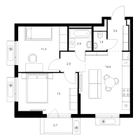 3 ккв (Евро) № 1.10.1 Корп.: 6 , Секция 1  в ЖК Витебский парк