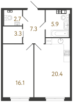 2 ккв (Евро) № 175 Корп.: 2 , Секция 5  в ЖК Визионер