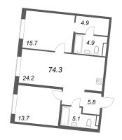 3 ккв (Евро) № 184 Корп.: 2 , Секция 5  в ЖК Визионер