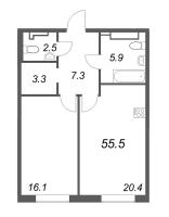 2 ккв (Евро) № 193 Корп.: 2 , Секция 5  в ЖК Визионер