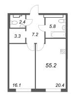 2 ккв (Евро) № 205 Корп.: 2 , Секция 5  в ЖК Визионер
