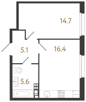 2 ккв (Евро) № 16 Корп.: 1 , Секция 1  в ЖК Визионер