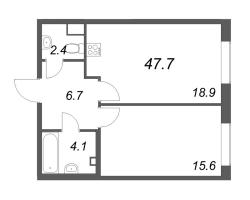 2 ккв (Евро) № 107 Корп.: 1 , Секция 3  в ЖК Визионер