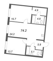 3 ккв (Евро) № 190 Корп.: 2 , Секция 5  в ЖК Визионер
