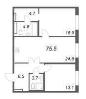 3 ккв (Евро) № 130 Корп.: 1 , Секция 3  в ЖК Визионер