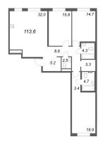 4 ккв (Евро) № 77 Корп.: 1 , Секция 2  в ЖК Визионер