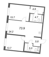 3 ккв (Евро) № 202 Корп.: 2 , Секция 5  в ЖК Визионер