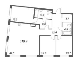 4 ккв (Евро) № 170 Корп.: 2 , Секция 5  в ЖК Визионер