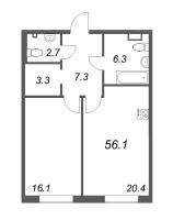 2 ккв (Евро) № 169 Корп.: 2 , Секция 5  в ЖК Визионер
