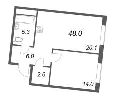 2 ккв (Евро) № 209 Корп.: 2 , Секция 5  в ЖК Визионер