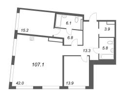 3 ккв (Евро) № 212 Корп.: 2 , Секция 5  в ЖК Визионер