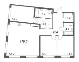 4 ккв (Евро) № 176 Корп.: 2 , Секция 5  в ЖК Визионер