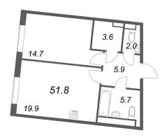 2 ккв (Евро) № 213 Корп.: 2 , Секция 5  в ЖК Визионер