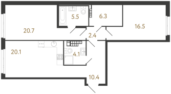 3 ккв (Евро) № 38 Корп.: 1 , Секция 1  в ЖК Визионер