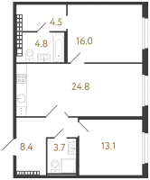 3 ккв (Евро) № 142 Корп.: 1 , Секция 3  в ЖК Визионер