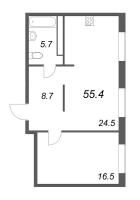2 ккв (Евро) № 55 Корп.: 1 , Секция 1  в ЖК Визионер