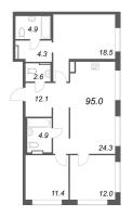 4 ккв (Евро) № 126 Корп.: 1 , Секция 3  в ЖК Визионер