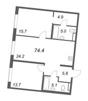 3 ккв (Евро) № 178 Корп.: 2 , Секция 5  в ЖК Визионер