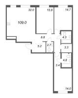4 ккв (Евро) № 63 Корп.: 1 , Секция 2  в ЖК Визионер