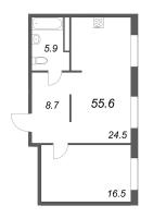 2 ккв (Евро) № 39 Корп.: 1 , Секция 1  в ЖК Визионер