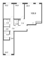 4 ккв (Евро) № 66 Корп.: 1 , Секция 2  в ЖК Визионер