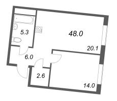 2 ккв (Евро) № 203 Корп.: 2 , Секция 5  в ЖК Визионер