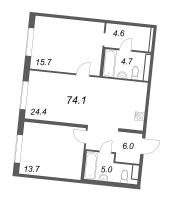 3 ккв (Евро) № 214 Корп.: 2 , Секция 5  в ЖК Визионер