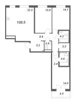 4 ккв (Евро) № 92 Корп.: 1 , Секция 2  в ЖК Визионер