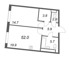 2 ккв (Евро) № 195 Корп.: 2 , Секция 5  в ЖК Визионер