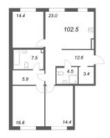 4 ккв (Евро) № 218 Корп.: 3 , Секция 6  в ЖК Визионер