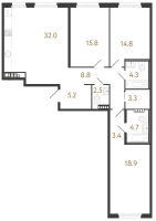 4 ккв (Евро) № 82 Корп.: 1 , Секция 2  в ЖК Визионер