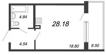 Студия № 73 Дом: 6 Корп.: 1 , Секция 4  в ЖК Волковский