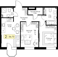 2 ккв № 71 Корп.: 1.1 , Секция 3  в ЖК Всевгород