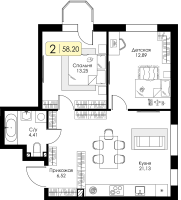 3 ккв (Евро) № 68 Корп.: 1.1 , Секция 3  в ЖК Всевгород