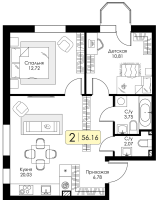 3 ккв (Евро) № 58 Корп.: 1.1 , Секция 2  в ЖК Всевгород