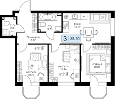 3 ккв № 69 Корп.: 1.1 , Секция 3  в ЖК Всевгород