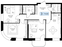 3 ккв № 105 Корп.: 1.1 , Секция 4  в ЖК Всевгород
