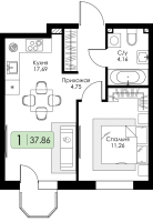 2 ккв (Евро) № 56 Корп.: 1.1 , Секция 2  в ЖК Всевгород