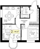 2 ккв № 49 Корп.: 1.1 , Секция 2  в ЖК Всевгород