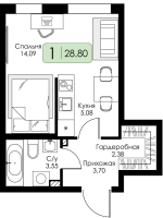 Студия № 36 Корп.: 1.1 , Секция 2  в ЖК Всевгород