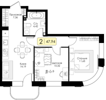 2 ккв № 111 Корп.: 1.1 , Секция 4  в ЖК Всевгород