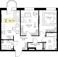 2 ккв № 160 Корп.: 1.1 , Секция 6  в ЖК Всевгород