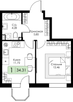 1 ккв № 164 Корп.: 1.1 , Секция 6  в ЖК Всевгород