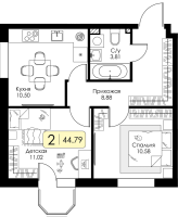 2 ккв № 41 Корп.: 1.1 , Секция 2  в ЖК Всевгород